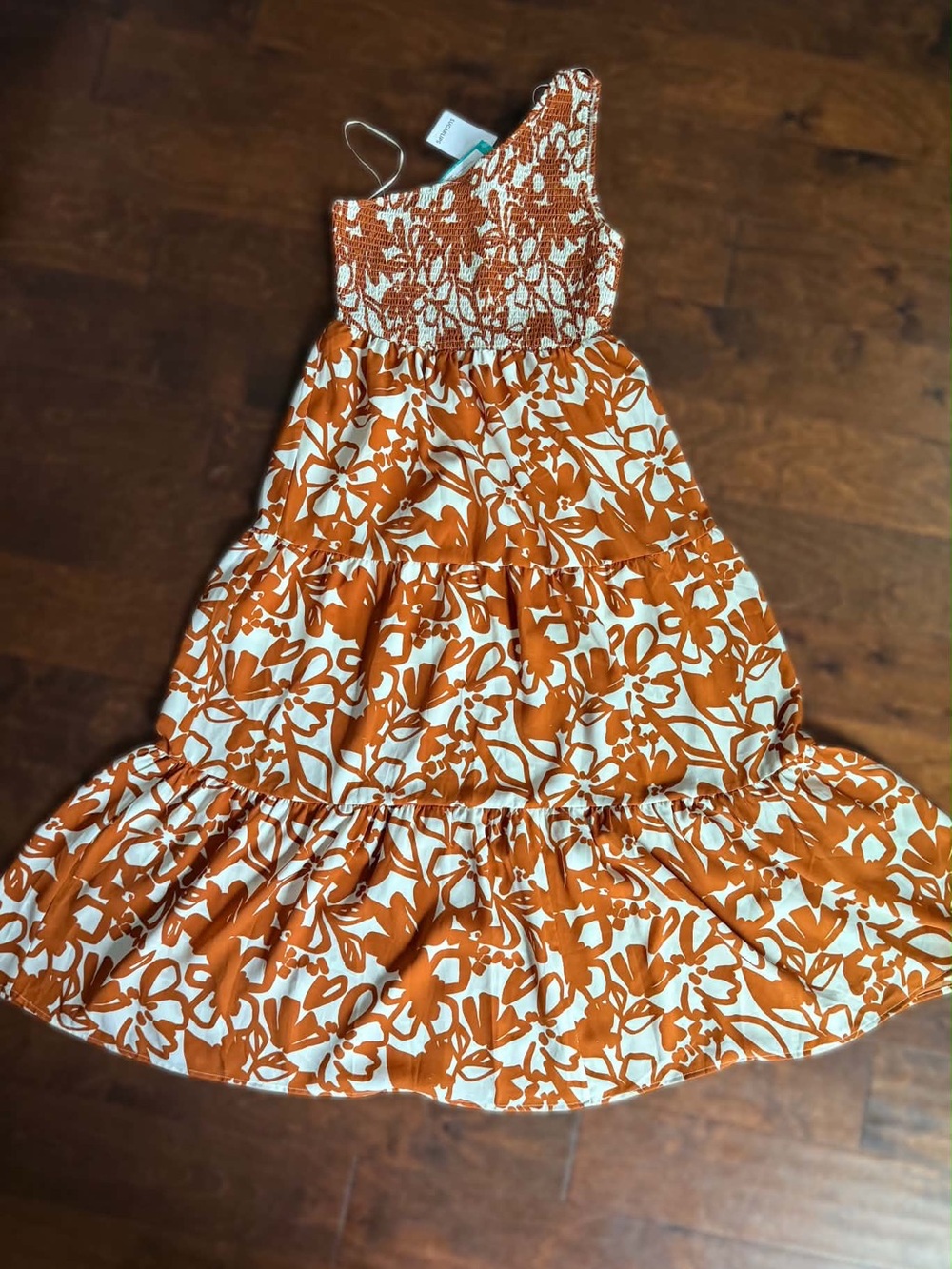 Sugarlips - Marida Caramel Floral Smocked One Shoulder Lys Maxi Dress - Size M